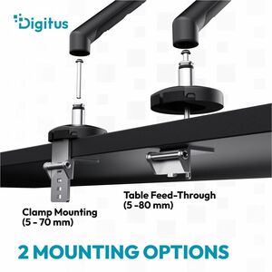 Digitus Desk Mount for Monitor, Flat Panel Display, Curved Screen Display - Black - Height Adjustable - 1 Display(s) Suppo