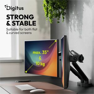 Digitus Desk Mount for Monitor, Flat Panel Display, Curved Screen Display - Black - Height Adjustable - 2 Display(s) Suppo