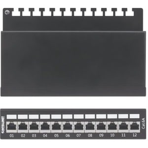 Patch Panel, Cat6a, FTP, 12-Port, Desktop, Shielded, 90° Top-Entry Punch Down Blocks, Black - 12 x RJ-45 - Desktop