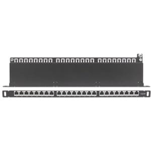 Patch Panel, Cat6a, FTP, 24-Port, 19" , 0.5U, Shielded, 90° Top-Entry Punch Down Blocks, Black - 24 x RJ-45 - Desktop