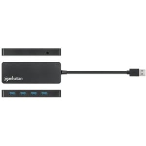 Manhattan USB-A 4-Port Hub, 4x USB-A Ports, 5 Gbps (USB 3.2 Gen1 aka USB 3.0), USB powered (no external power supply requi