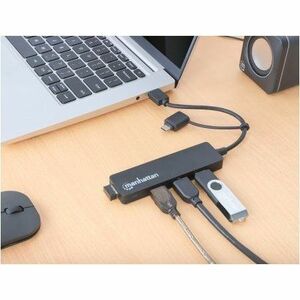 Manhattan USB Hub - USB 3.2 (Gen 1) Type A, USB 3.2 (Gen 1) Type C - 640 MB/s - Black - 4 Total USB Port(s) - PC, Mac, Lin
