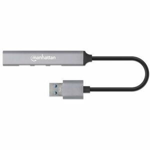 USB-A 4-Port Hub, 4x USB-A Ports (1x 5 Gbps USB 3.2 Gen1 aka USB 3.0, 3 x 480 Mbps USB 2.0), Bus Powered, Aluminium, Space