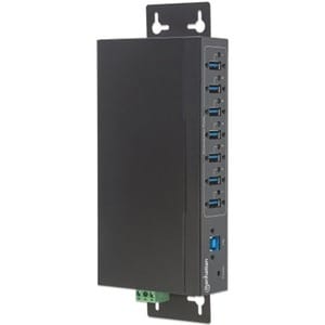 Manhattan USB-A 7-Port Hub Industrial, 7x USB-A Ports, 5 Gbps (USB 3.2 Gen1 aka USB 3.0), 20 kV ESD Protection, A/C, Bus a