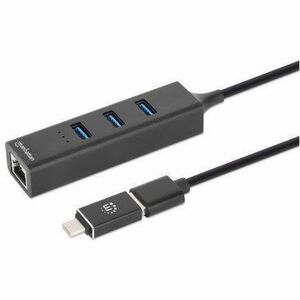 USB-C & USB-A Combo Dock/Hub, Ports (4): Ethernet and USB-A (x3), 5 Gbps (USB 3.2 Gen1 aka USB 3.0), External Power Supply