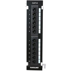 Patch Panel, Cat6, Wall-mount, UTP, 12 Port, Black - 12 x RJ-45 - Wall Mountable
