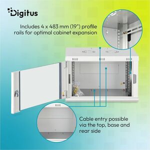 Digitus Dynamic-N 7U Wandmontierbar Geschlossener Schrank Rackschrank für Networking, Server - Hellgrau - Stahl, Glas, Ble