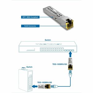 TRENDnet TEG-10GBRJ100 SFP+ - 1 x RJ-45 10GBase-T Network LAN - TAA Compliant - For Data Networking, Optical Network - Twi