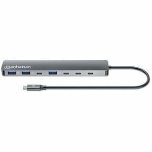 Manhattan USB-C Dock/Hub, Ports (x7): USB-A (x3) and USB-C (x4), with Power Delivery (PD) 100W- requires external USB-C ch