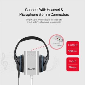 Unitek Audio Adapter - 1 x USB 2.0 Type A - Male - 2 x Mini-phone Stereo Audio - Female - Silver