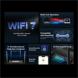 Mercusys MR25BE Wi-Fi 7 IEEE 802.11 a/b/g/n/ac/ax/be Ethernet Wireless Router - Dual Band - 2.40 GHz ISM Band - 5 GHz UNII