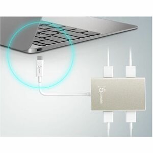 j5create JCH343 USB Hub - USB Type C - 640 MB/s - Notebook, Mouse, Keyboard, Flash Drive - Champagne Metallic - 4 Total US