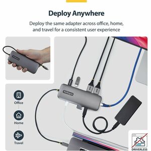 StarTech.com Adattatore Multiporta USB-C a Dual DisplayPort, ricarica PD 100W, 2x 4K 60Hz, Hub 5 porte 5Gbps, Gigabit Ethe