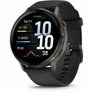 Garmin Venu 4 Smart Watch - Slate Case Color - Black Band Color - Stainless Steel, Metal Body Material - Fiber Reinforced 