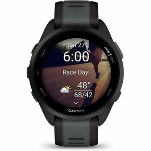 Garmin Forerunner 165 Smart Watch - Round Case Shape - Black Body Color - Slate Grey Band Color - Fiber Reinforced Polymer