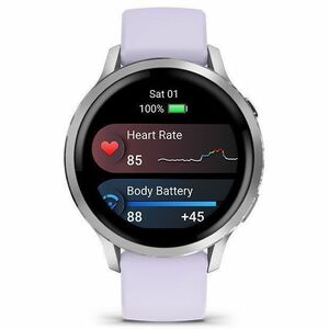 Garmin Venu 4 Smart Watch - Silver Case Color - Periwinkle Band Color - Stainless Steel, Metal Body Material - Fiber Reinf