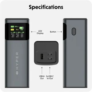 Hyperjuice HJ5501GL Power Bank - Grey - For Notebook, iPad Pro, MacBook Pro, iPhone, Mobile Workstation - 1 x Type-C 140W 