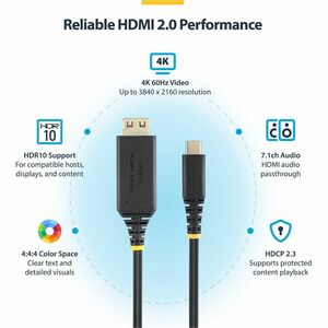 StarTech.com 1 m HDMI/USB-C A/V Cable - 1 - Cable for Audio/Video Device, Notebook, Display, External GPU, Tablet, Worksta