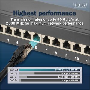 Digitus 50 cm Category 8.1 Network Cable - 10 Piece - Cable for Network Device, Server, Desktop PC, Router, Switch - First