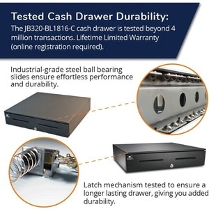 APG Cash Drawer Series 4000 1816 Cash Drawer - 5 Bill x 5 Coin - Dual Media Slot, Painted Front - Black - Solenoid 24V