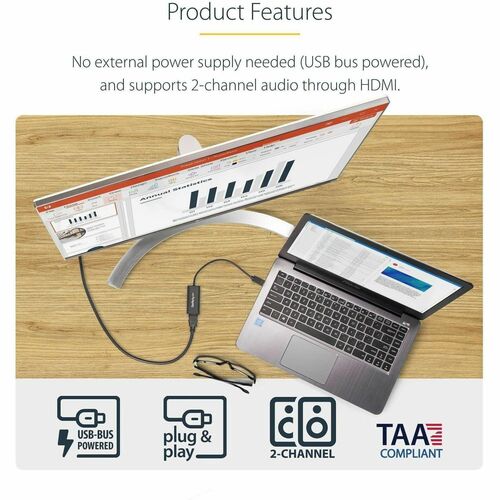 StarTech.com Video Adapter - 1 Each - TAA Compliant - 1 x 9-pin Type A USB 3.0 USB Male - 1 x 19-pin HDMI Digital Audio/Vi
