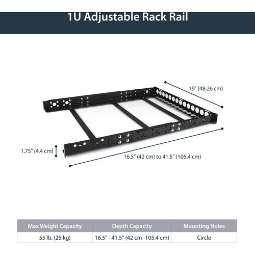 StarTech.com 1U Universal Server Rack Rails, Adjustable Depth Server Mounting Rails, 19inch Rack Mount Rails - Mount 19" S