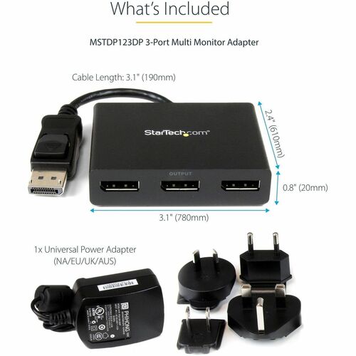 StarTech.com 3-Port Multi-Monitor DisplayPort Adapter, DP auf 3x DisplayPort 1.2 Splitter, Dual 4K 30Hz und 1080p MST Hub,