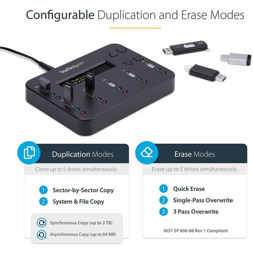 StarTech.com Standalone 1 to 5 USB Thumb Drive Duplicator/Eraser, USB Flash Drive Copier/Cloner, Sector-by-Sector Copy, Sa