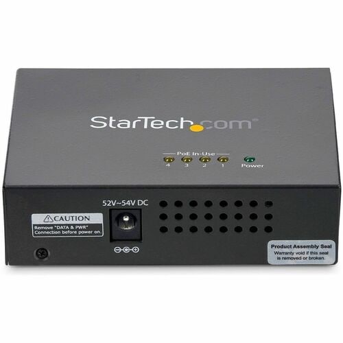StarTech.com 4 Port Gigabit Midspan - PoE+ Injector - 802.3at and 802.3af - 52 V DC, 2.31 A Output - 4 Input Port(s) - 4 O