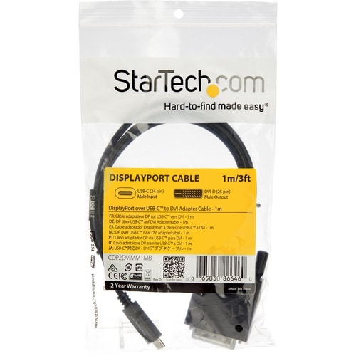 StarTech.com 1m / 3 ft USB-C to DVI Cable - USB 3.1 Type C to DVI - 1920 x 1200 - Black - 3.3 ft. / 1 m USB C to DVI cable