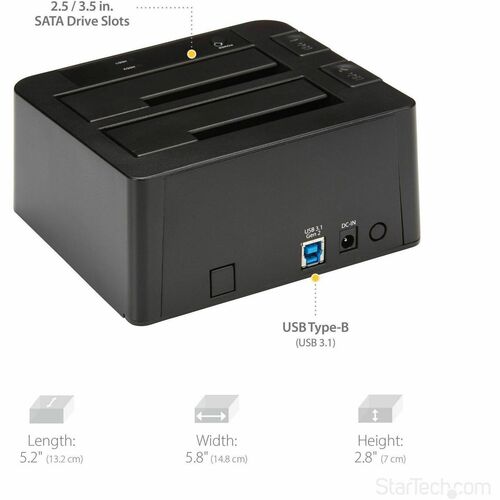 StarTech.com Laufwerk-Dock SATA/600 - USB 3.1 Typ B Host-Schnittstelle - UASP-Support Extern - Schwarz - 2 x HDD unterstüt