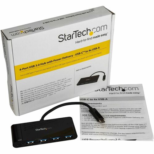 StarTech.com Hub USB C de 4 Puertos USB Tipo A (USB 3.0 5Gbps SuperSpeed) - PD de 60W y Carga Passthrough - Adaptador Port