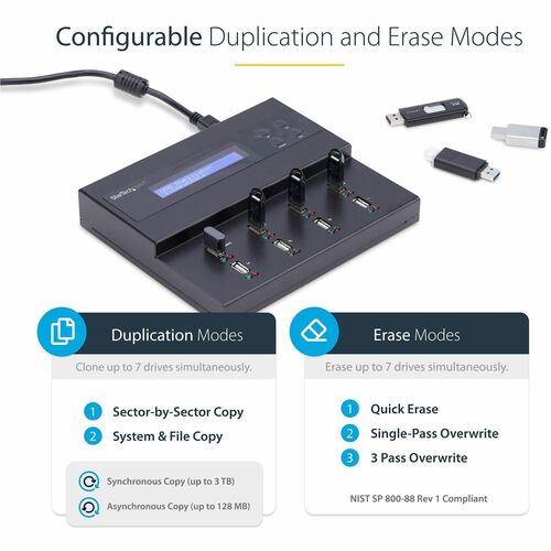 StarTech.com 1:7 USB Stick Klonstation und Löscher, Kopierer für mehrere USB Laufwerke, Zwei Kopiermodi und Drei Löschmodi