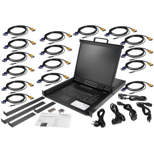 StarTech.com 16 Port Rackmount KVM Console w/ Cables - Integrated KVM Switch w/ 19" LCD - 1U LCD KVM Drawer 50000 MTBF - U