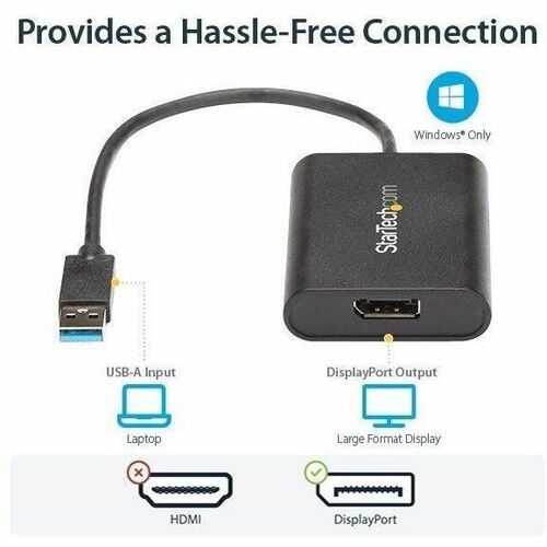 StarTech.com Adaptador de Video USB 3.0 a DisplayPort - Adaptador Externo USB a DisplayPort - USB a DP 4K 30Hz - 3840 x 21