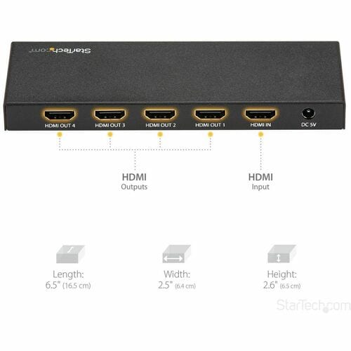 StarTech.com 4 Port HDMI Splitter - 4K 60Hz - 1x4 Way HDMI 2.0 Splitter - HDR - ST124HD206 - Displays the same image with 
