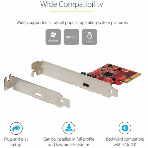 StarTech.com 1-Port USB 3.2 Gen 2x2 PCIe Card, USB-C 20Gbps PCI Express 3.0 x4 Controller, USB Type-C, Data Only, Windows/