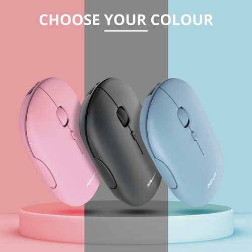 Trust Puck Mouse - Bluetooth/Radio Frequency - USB 2.0 Type A - Optical - 4 Button(s) - Black - Wireless - 2.40 GHz - Rech