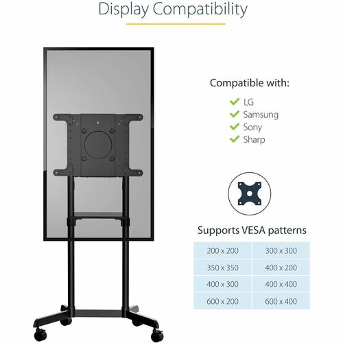 TV Wagen, rollender TV-Ständer für 37-70 Zoll VESA-Displays (70kg) (MBLTVSTNDEC) - 69,85 kg Belastbarkeit - 4 Rollen - Sta