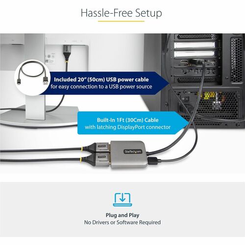 StarTech.com 2-Port Multi-Monitor DisplayPort Adapter, DP auf 2x DisplayPort 1.4 Splitter, Dual 5K 60Hz MST Hub, Integ. Ka