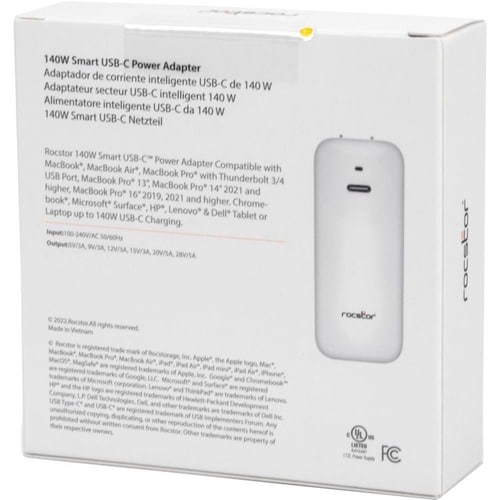 140W SMART USB-C POWER ADAPTER GAN TECHNOLOGY -UL  FCC/CE -WHITE