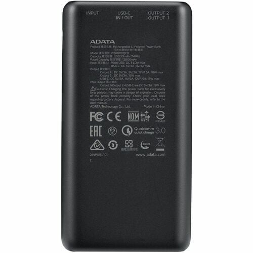 Vista 5 de POWER BANK ADATA P20000 QCD 20.000 mAh N