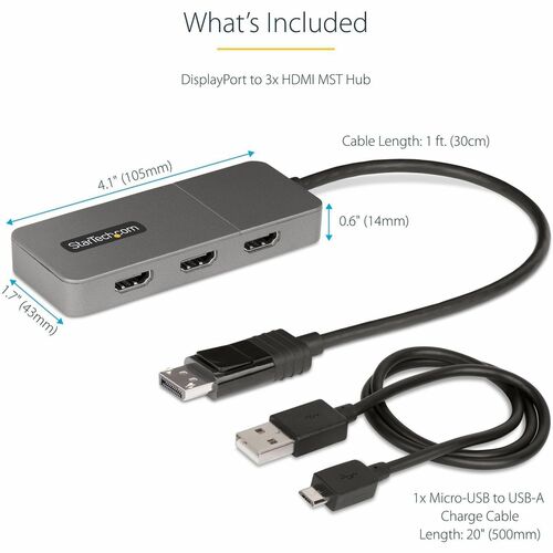 StarTech.com Signalverteiler - Plastik - 4096 x 2160 - DisplayPort - 3 x HDMI Aus - USB