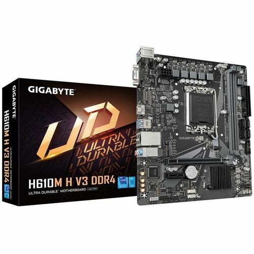 Gigabyte Ultra Durable H610M H V3 DDR4 Desktop Motherboard - Intel H610 Chipset - Socket LGA-1700 - Micro ATX - Core, Pent
