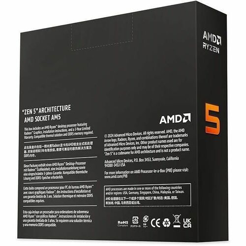 AMD Ryzen 5 9000 9600 Hexa-core (6 Core) 3.80 GHz Processor - Box - 32 MB L3 Cache - 6 MB L2 Cache - 480 KB L1 Cache - 64-