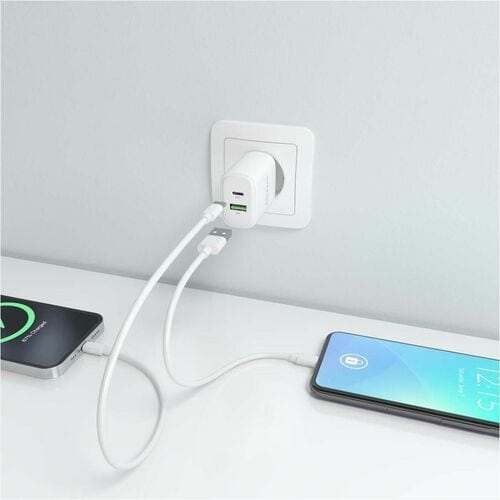 CARGADOR GAN 25W 1XUSB-C PD3.0 1XUSB-A QC3.0 BLANCO