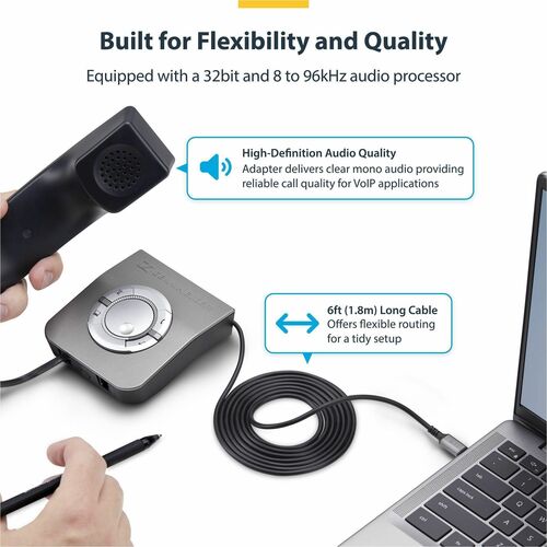 StarTech.com USB-C to RJ9 Adapter for Office Phone Handset or Wired/Wireless Headset, Use Landline Hardware, 6ft (1.8m), L