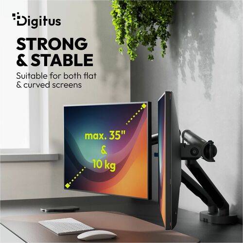 Digitus Dual Design Monitorhalterung, 2x 35", 2x 10 kg. Montage: Klemme, Höchstgewichtskapazität: 20 kg, Maximale Bildschi