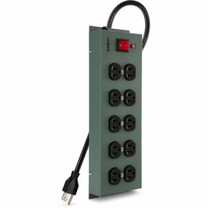 Belkin 10-Outlet Metal Surge Protector - 15ft Cord - Straight Plug - 885J - On-Off Switch - Green - Receptacles: 10 - 885J