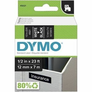 Etiquette polyvalente Dymo 45021 - 12 mm Largeur - Rectangle - Transfert thermique - Brillant - Noir, Blanc - Plastique